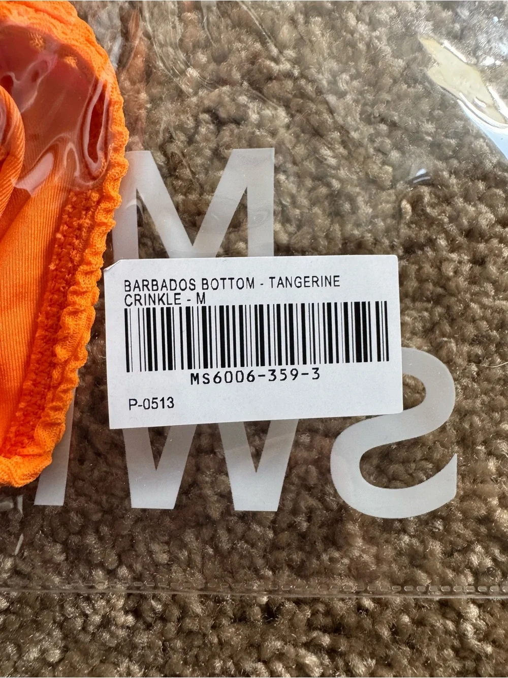 NWT Monday Swimwear Barbados Bottom Tangerine Crinkle